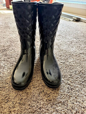 Hunter Refined Gloss Quilt Tall Rain Boots Black US 11